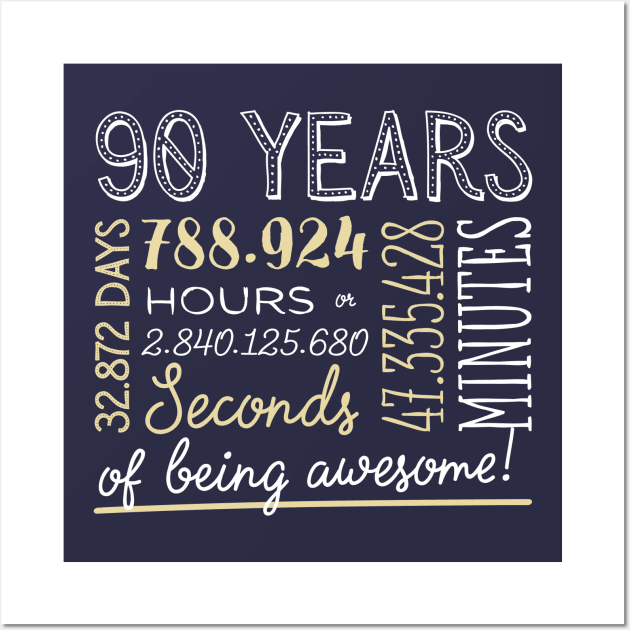 90th Birthday Gifts - 90 Years of being Awesome in Hours & Seconds Wall Art by BetterManufaktur